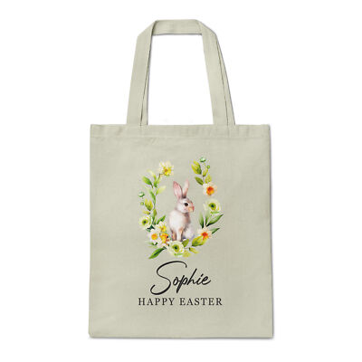 Personalisierte Ostern Tragetasche Blumen Happy Girl Eiersuche süße Hasen Schokolade...