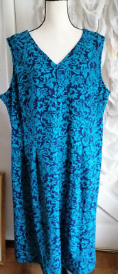 New Catherines Women Size 3X 26/28 Dress Sleeveless Beautiful Teal Blue Floral