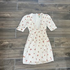 FARM Rio Pitanga Cherry Print V-Neck Linen Blend Mini Dress White Size S