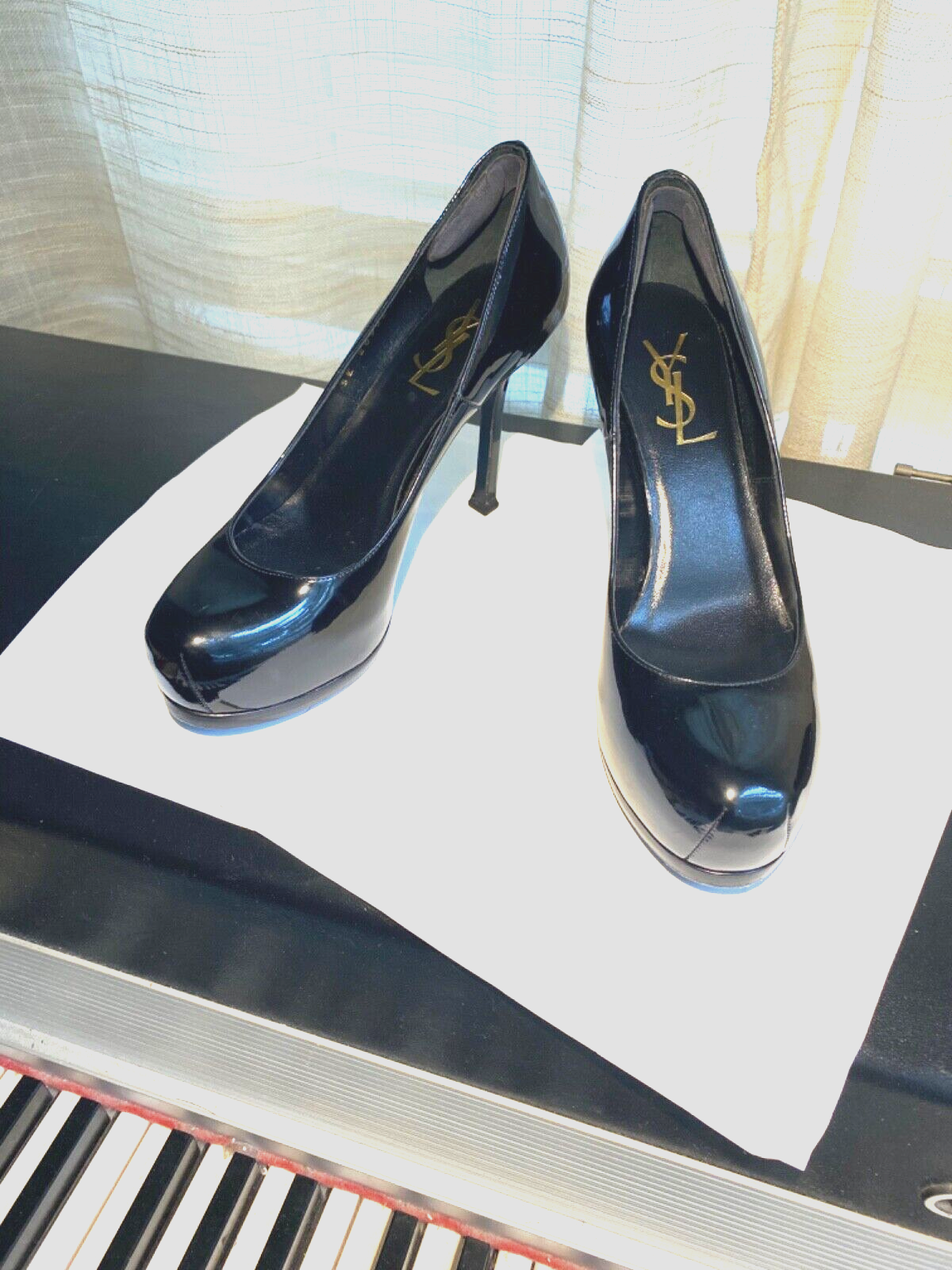 YSL YVES SAINT LAURENT POMPE TACCHI IN PELLE PAT NERA 35 5 5 5 piattaforme zoccoli sa