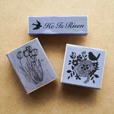 Religious Easter Wood Block Stamp Set 3 Pc