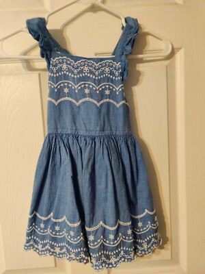 4T Cat And Jack Girls Chambray Blue Dress With Embroidery eyelet details |  eBay