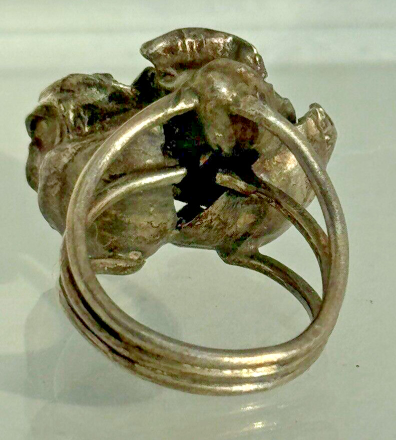 Modernist Brutalist Ring Silver Mediterranean Cor… - image 3