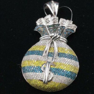 Delicate Look Money Bag Bright Polish Handmade Pendant With Round Cut Gemstones