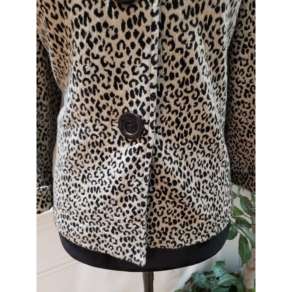 Blazer Kim Rogers Mujer Tostado Negro Estampado Leopardo Informal Botón Frontal Talla Pequeña M Foto 3 de 4