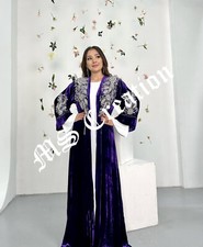Sale Luxury Purple Velvet Bedded Crystal Work Moroccan Kaftan Wedding Dress 469