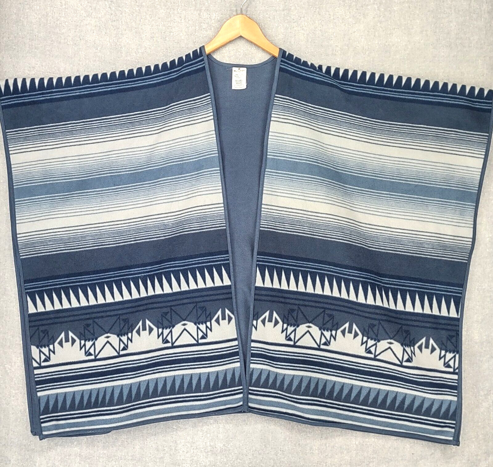 Woolrich Southwest Poncho Blue Fleece Blanket Wrap Tribal Shawl Boho Aztec