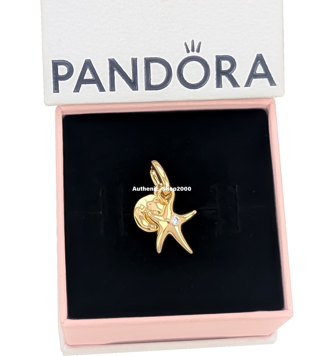 New 100% Authentic PANDORA 14k Gold Pl Starfish Double Dangle