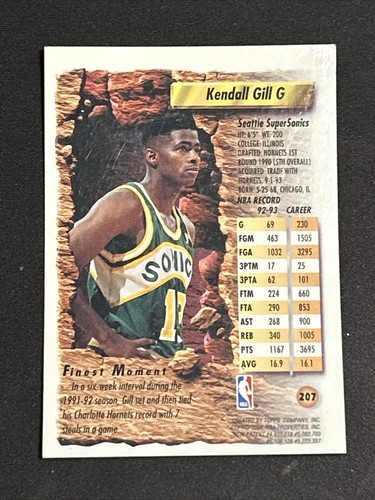1993-94 Topps Finest Kendall Gill #207 Mint Sonics - Picture 2 of 2