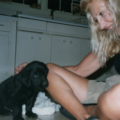 Black Puppy Dog Pet Found Photo Lady Real Photograph Konica Long Life 100 Print