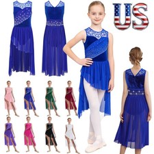 US Girls Sparkly Rhinestones High Low Figure Floral Lace Lyrical Dance Dress
