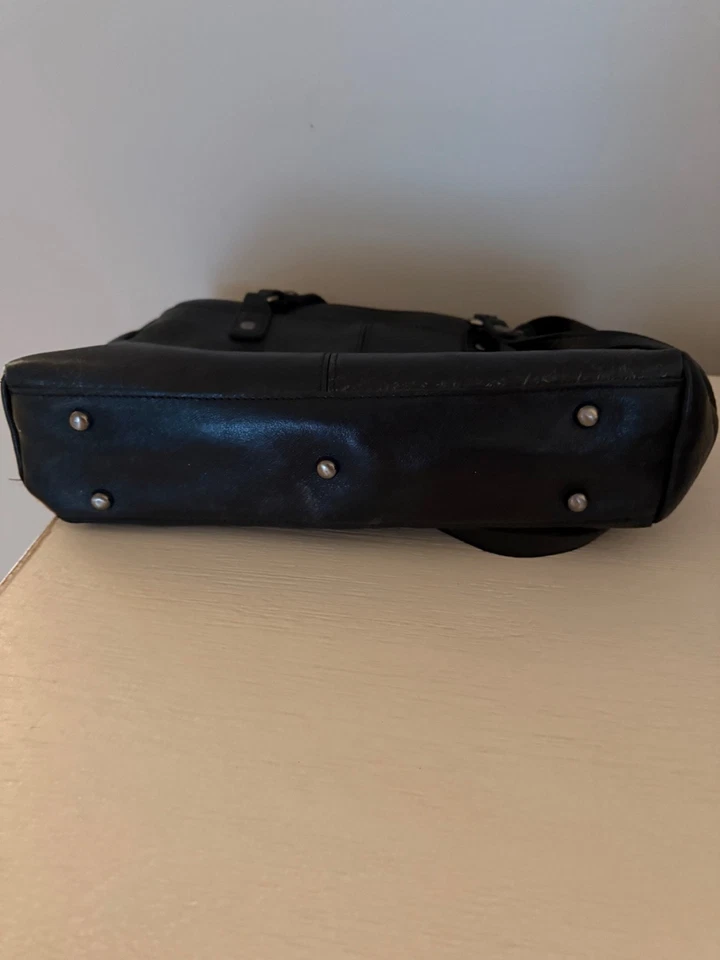 Bolso de Hombro Frye de Cuero Negro Cartera Grande Bolsillos Genuino Foto 3 de 4