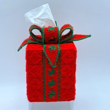 Handmade Plastic Canvas Christmas Gift Box Tissue Box Cover Red Green Holiday