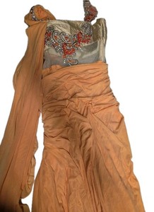 Orange Embroidered Indian Lehenga Choli Formal Dress Beaded Rhinestone Party 