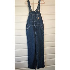 Carhartt Men's Blue Denim Bib Overalls Size 36x34 Workwear Carpenter Pants