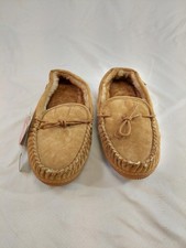 LAMO NEW Leather Suede Slippers Moc Fur Lined Womens Sz 11 Chestnut Hard Soles