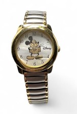 Disney Vintage Watch Mickey Mouse Stainless Steel  Gold Expandable Band Womens