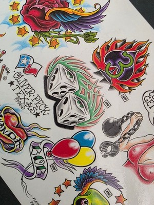 Vintage 1996 Oliver Peck Elm Street Tattoo Flash Sheet New old