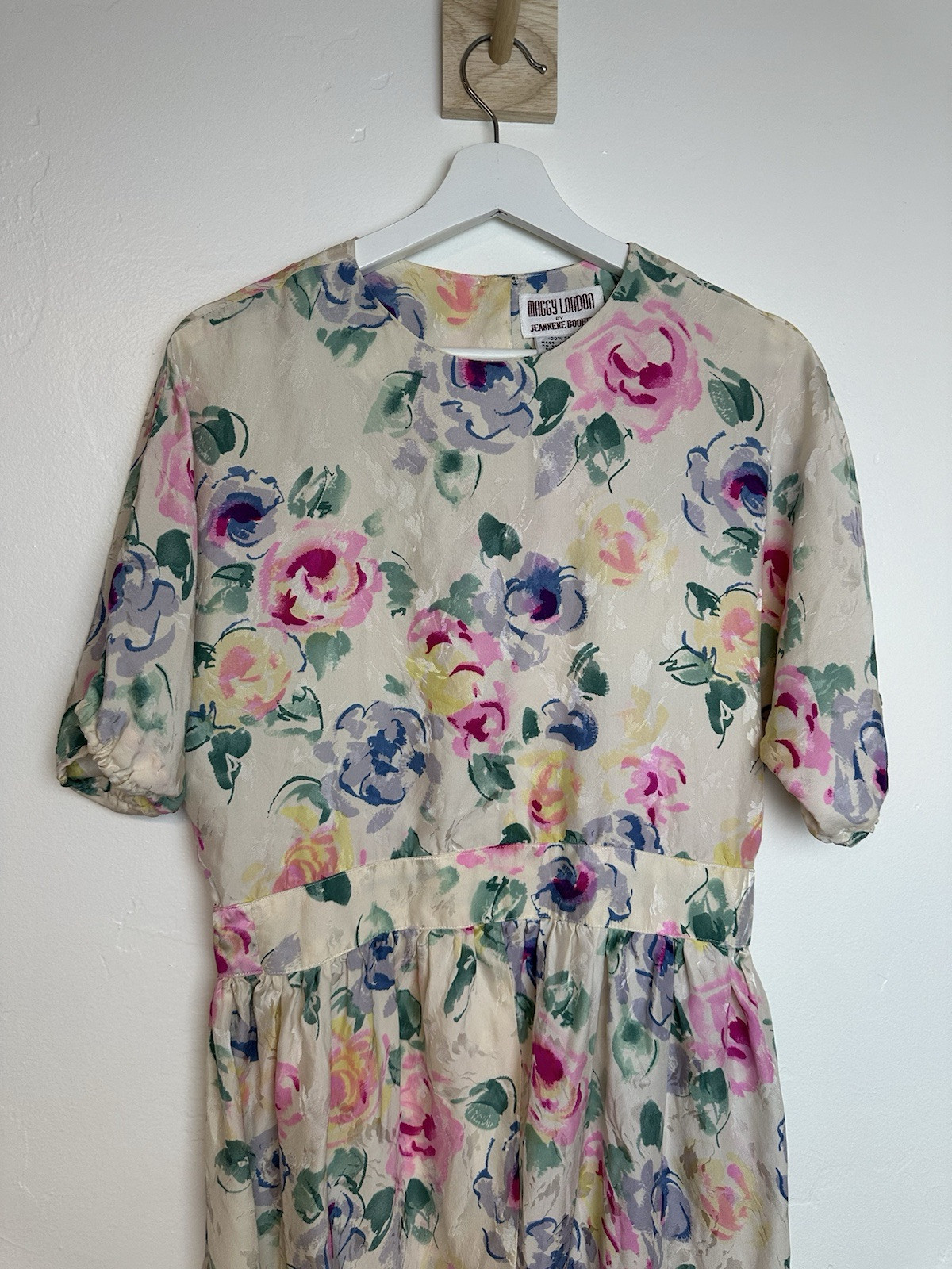 Maggy London Jeannene Booher Vintage Dress 10 Multicoloured Floral 100% Silk — image 3