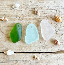 3 Pcs Top Drilled Frosted SEA GLASS Beach Glass / Necklace Pendants, Windchimes