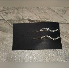 Pair of Elegant Gold Wavy Rhinestone Hair Clips BNIB