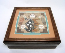 Native American Navajo Matted 6x6 Sand Painting Art on Wood Trinket Keepsake Box