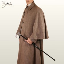 Men  s Inverness Ulster Cape Coat Brown Wool Victorian Cloak Christmas Overcoat