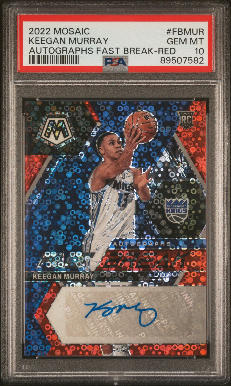 2022 PANINI MOSAIC AUTO FAST BREAK RED #FBMUR KEEGAN MURRAY ROOKIE 29/49 PSA 10