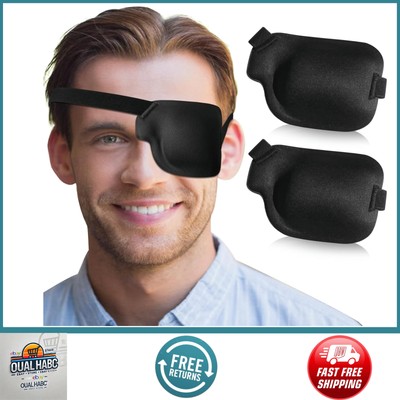 2Pcs 3D Adjustable Eye Patches for Adults, Medical Lazy Eye Black (Left Eye)
