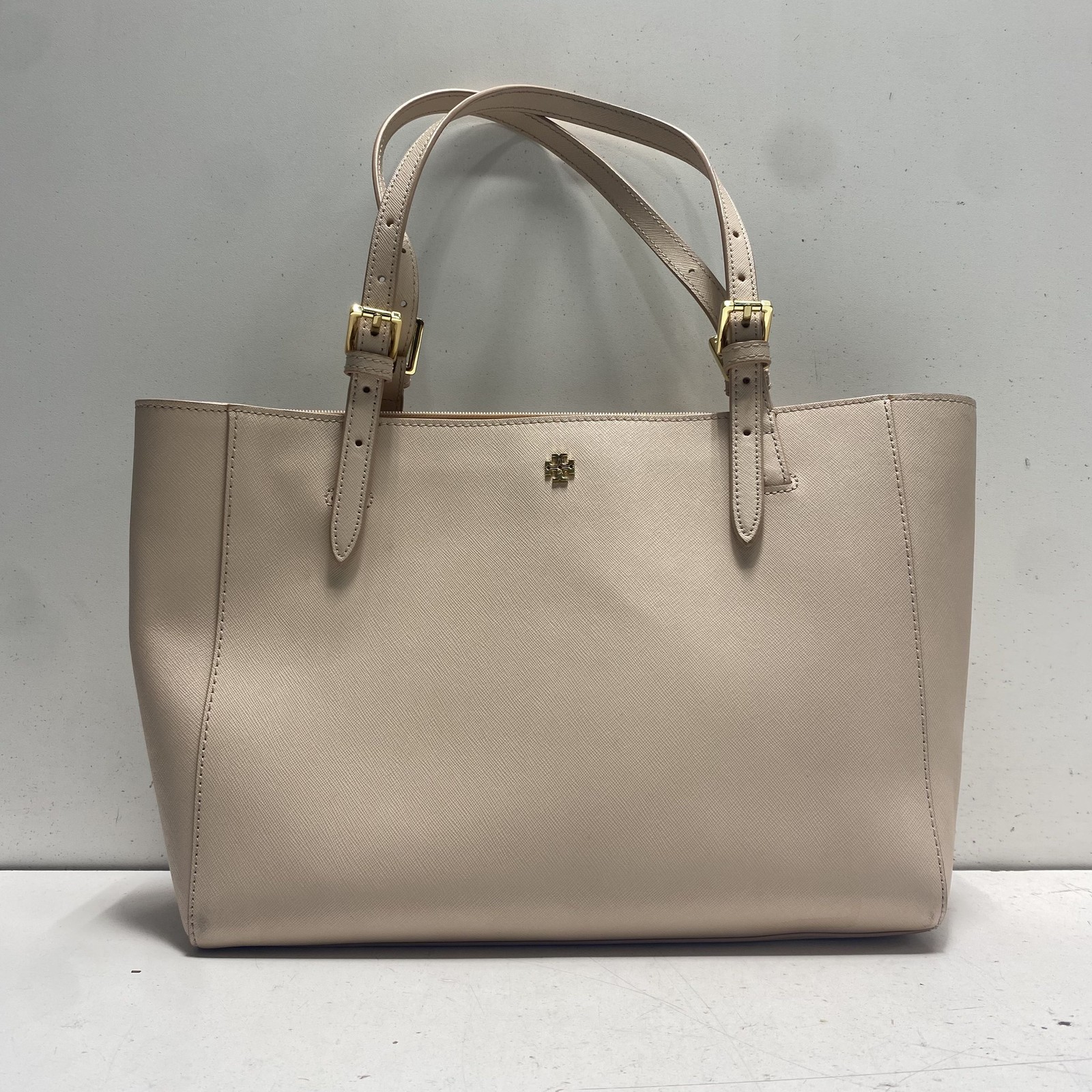 Tory Burch Beige Saffiano Leather York Buckle Tote Bag Large Gold Hardware