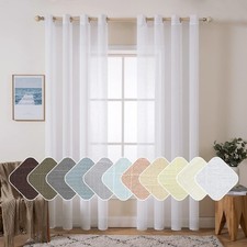 Natural Linen Sheer Window Curtains - Elegant Solid White Drapes Grommet Top ...