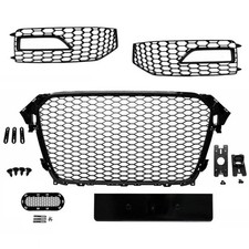 Set Kühlergrill + Gitter Wabendesign Schwarz Glanz für Audi A4 B8 S-Line 12-16