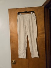 Eileen Fisher Tan  White Striped Pants Hemp Organic Cotton Pull On Size XS