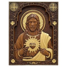 Sacred Heart of Jesus Wall Decor Handmade Wooden Jesus Holy Heart Wall Plaque...