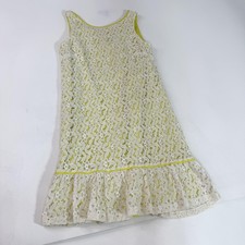Ann Taylor LOFT Dress Womens 0 White Lace Yellow Lined Flounce Ruffle Hem Sheath