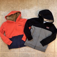 Eddie Bauer Jacket Boys Medium Hooded Full Zip Sherpa Lined lot of 2 SZ 7-8