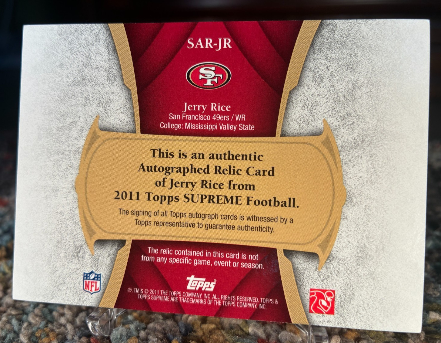 2011 Topps Supreme JERRY RICE Auto Game Used Relic #/20 view 2