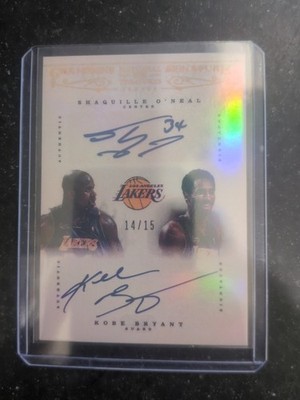 Kobe Bryant Shaquille O'Neal Dual Auto /15 Chaser guaranteed auto/relic/#''d card