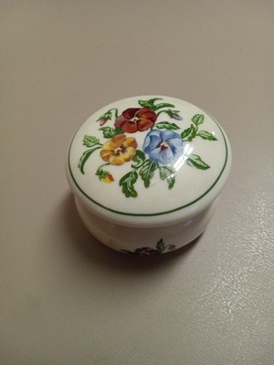 Partylite Porcelain Hinged Floral 2'' Pansies Trinket Box Dish Brass Trim
