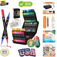 120 Colors Acrylic Paint Pens, Dual Tip Markers With Fine Tip and Brush Tip f...