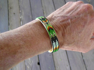 Handmade Navajo Indian Beaded Cuff Bracelet. Unique Color Pattern Mrs. Nathaniel