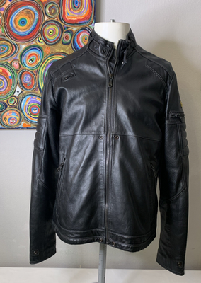G-STAR RAW MFD Leather Biker Style Jacket - Black - Front Zip