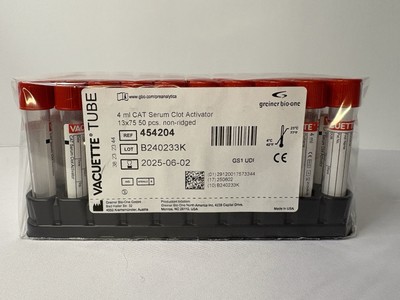 QTY 50 Vacuette Tubes 454204 3.5mi CAT Serum Clot Activator Non Ridged Exp 6/25