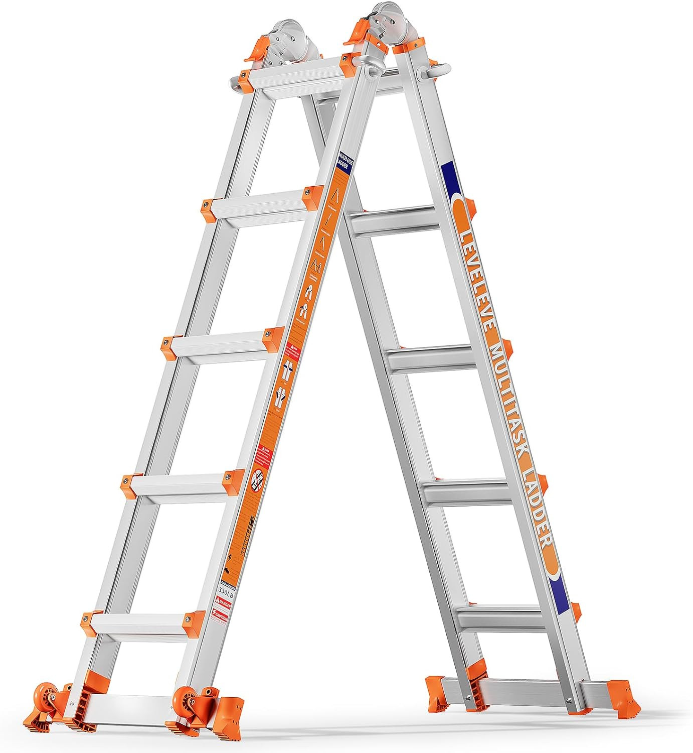 Telescoping a Frame Ladder, 22FT Multi Position Ladder with Stabilizer Bar & Whe