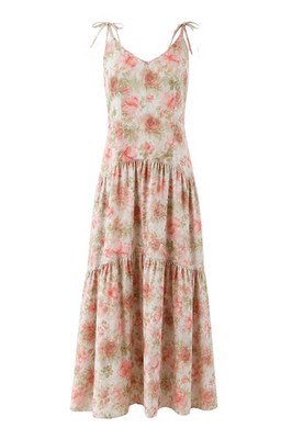 Floral Maxi Dress Women's Tie Strap Tiered Boho Summer Sundress Size S |  eBay