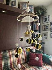 Crochet Handmade 8 Bumblebee /Crib/Cot Mobile Nursery Decor 28  Tall 10  Wide