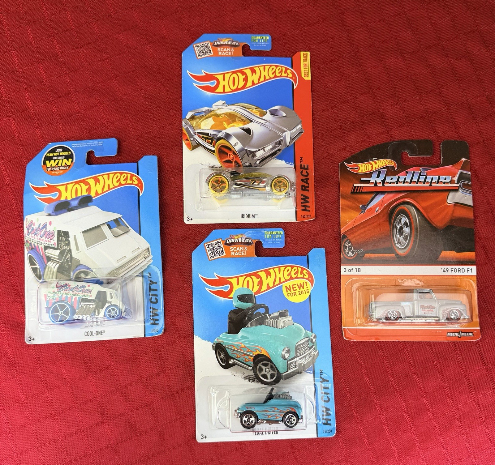 Hot Wheels Lot 4 Cars 2015 HW City HW Race Redline Cool-One Iridium