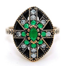 Ottoman Empire Style 1CT Treated Emerald 925 Sterling Silver Ring Sz 7 HB2-5