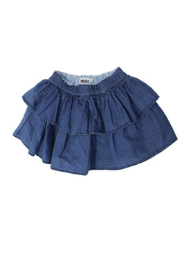Molo Girls Elastic Waist Tiered Mini Skirt Denim Blue Size 3