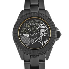 CHANEL Mademoiselle J12 Couture 1.5" H9761 black WATCH 660376